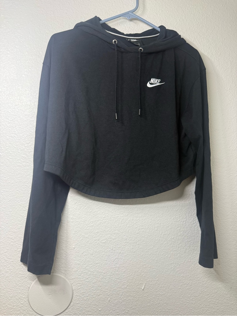 Nike Black Cropped Hoodie with White Swoosh